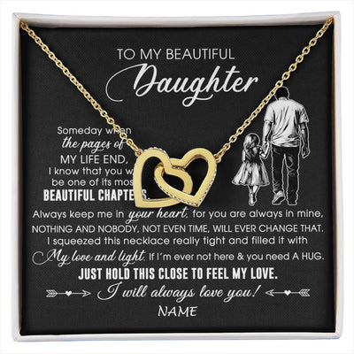 Interlocking Hearts Necklace 18K Yellow Gold Finish | 1 | Personalized To My Beautiful Daughter Necklace From Dad Father Always Love You Daughter Birthday Graduation Christmas Customized Gift Box Message Card | siriusteestore