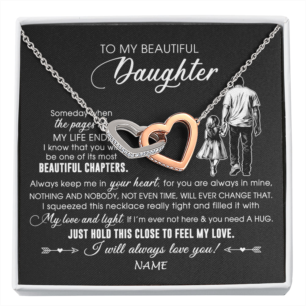 Interlocking Hearts Necklace Stainless Steel & Rose Gold Finish | 1 | Personalized To My Beautiful Daughter Necklace From Dad Father Always Love You Daughter Birthday Graduation Christmas Customized Gift Box Message Card | siriusteestore