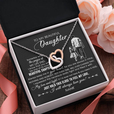 Interlocking Hearts Necklace Stainless Steel & Rose Gold Finish | 2 | Personalized To My Beautiful Daughter Necklace From Dad Father Always Love You Daughter Birthday Graduation Christmas Customized Gift Box Message Card | siriusteestore