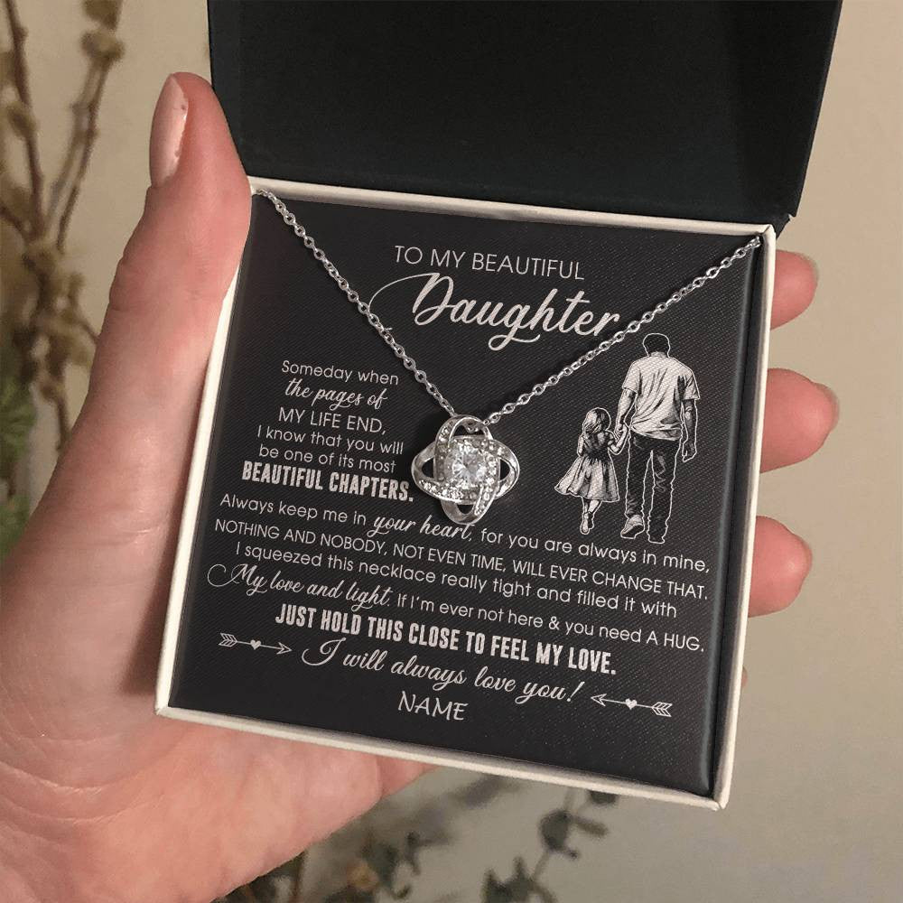 Love Knot Necklace 14K White Gold Finish | 2 | Personalized To My Beautiful Daughter Necklace From Dad Father Always Love You Daughter Birthday Graduation Christmas Customized Gift Box Message Card | siriusteestore