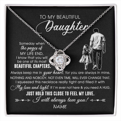 Love Knot Necklace 14K White Gold Finish | 1 | Personalized To My Beautiful Daughter Necklace From Dad Father Always Love You Daughter Birthday Graduation Christmas Customized Gift Box Message Card | siriusteestore