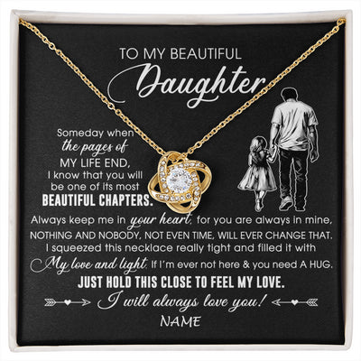 Love Knot Necklace 18K Yellow Gold Finish | 1 | Personalized To My Beautiful Daughter Necklace From Dad Father Always Love You Daughter Birthday Graduation Christmas Customized Gift Box Message Card | siriusteestore
