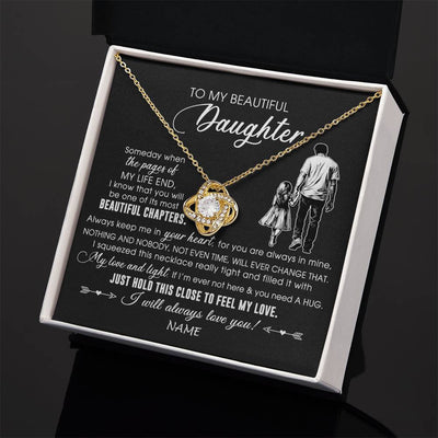 Love Knot Necklace 18K Yellow Gold Finish | 2 | Personalized To My Beautiful Daughter Necklace From Dad Father Always Love You Daughter Birthday Graduation Christmas Customized Gift Box Message Card | siriusteestore