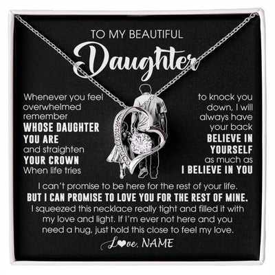 Forever Love Necklace 14K White Gold Finish | 1 | Personalized To My Beautiful Daughter Necklace From Dad Father Believe In Yourself Daughter Birthday Gifts Jewelry Christmas Customized Message Card | siriusteestore