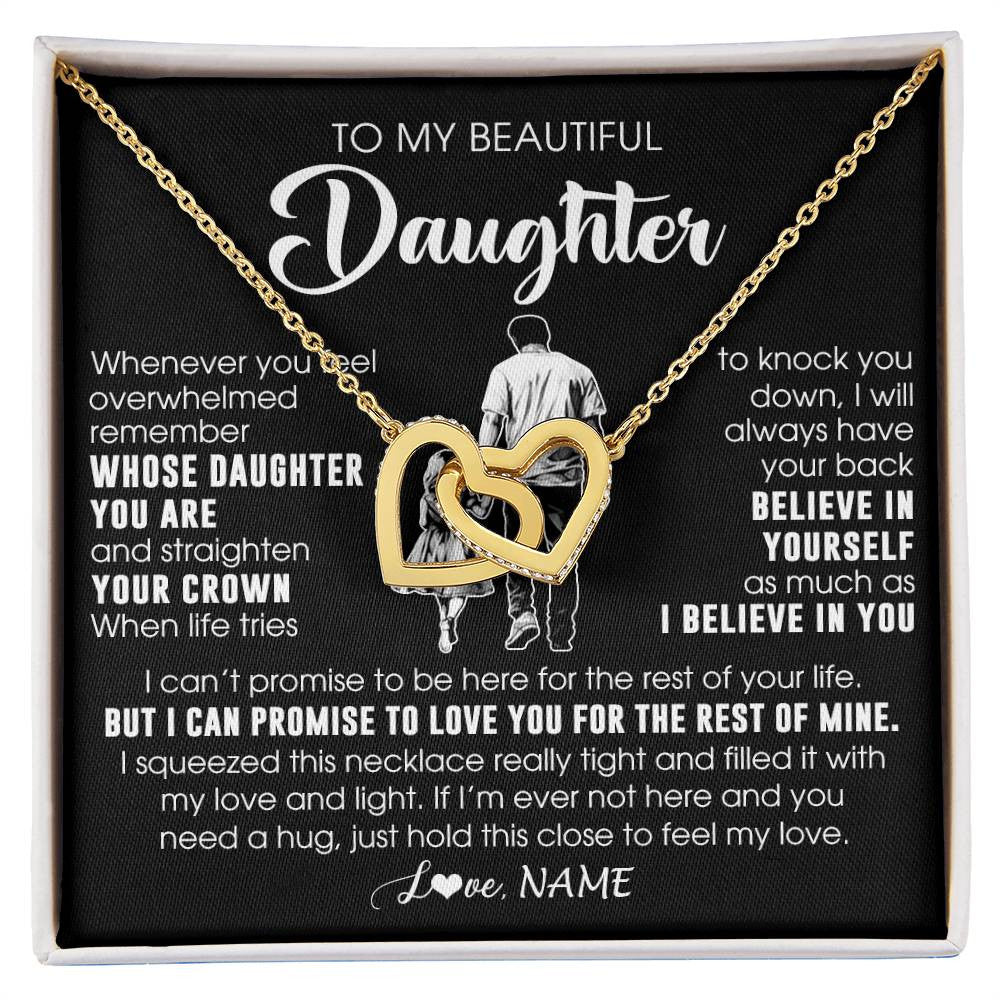 Interlocking Hearts Necklace 18K Yellow Gold Finish | 1 | Personalized To My Beautiful Daughter Necklace From Dad Father Believe In Yourself Daughter Birthday Gifts Jewelry Christmas Customized Message Card | siriusteestore