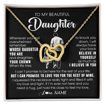 Interlocking Hearts Necklace 18K Yellow Gold Finish | 1 | Personalized To My Beautiful Daughter Necklace From Dad Father Believe In Yourself Daughter Birthday Gifts Jewelry Christmas Customized Message Card | siriusteestore