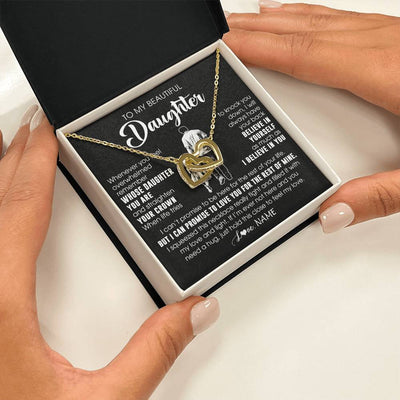 Interlocking Hearts Necklace 18K Yellow Gold Finish | 2 | Personalized To My Beautiful Daughter Necklace From Dad Father Believe In Yourself Daughter Birthday Gifts Jewelry Christmas Customized Message Card | siriusteestore