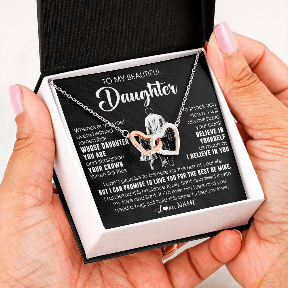 Interlocking Hearts Necklace Stainless Steel & Rose Gold Finish | 2 | Personalized To My Beautiful Daughter Necklace From Dad Father Believe In Yourself Daughter Birthday Gifts Jewelry Christmas Customized Message Card | siriusteestore