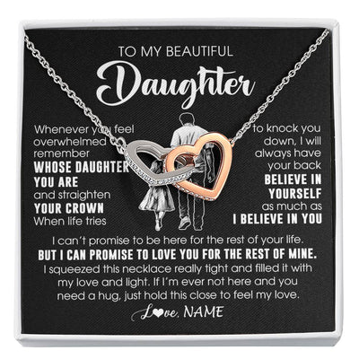 Interlocking Hearts Necklace Stainless Steel & Rose Gold Finish | 1 | Personalized To My Beautiful Daughter Necklace From Dad Father Believe In Yourself Daughter Birthday Gifts Jewelry Christmas Customized Message Card | siriusteestore