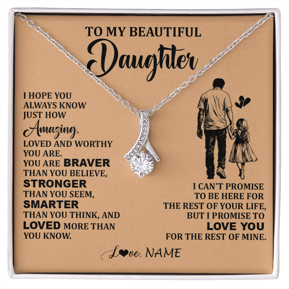Alluring Beauty Necklace 14K White Gold Finish | 1 | Personalized To My Beautiful Daughter Necklace From Dad Father Promise To Love You Daughter Birthday Jewelry Christmas Customized Gift Box Message Card | siriusteestore