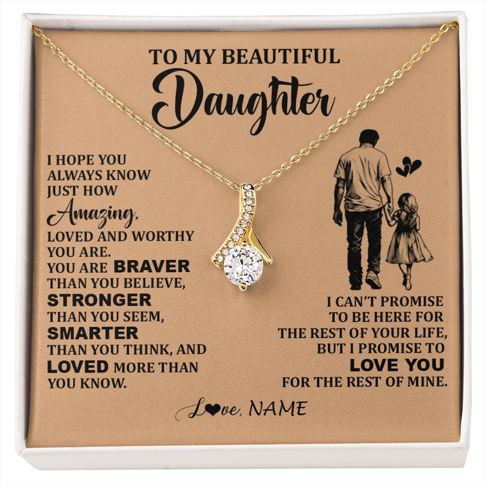 Alluring Beauty Necklace 18K Yellow Gold Finish | 1 | Personalized To My Beautiful Daughter Necklace From Dad Father Promise To Love You Daughter Birthday Jewelry Christmas Customized Gift Box Message Card | siriusteestore