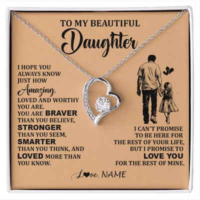 Forever Love Necklace 14K White Gold Finish | 1 | Personalized To My Beautiful Daughter Necklace From Dad Father Promise To Love You Daughter Birthday Jewelry Christmas Customized Gift Box Message Card | siriusteestore