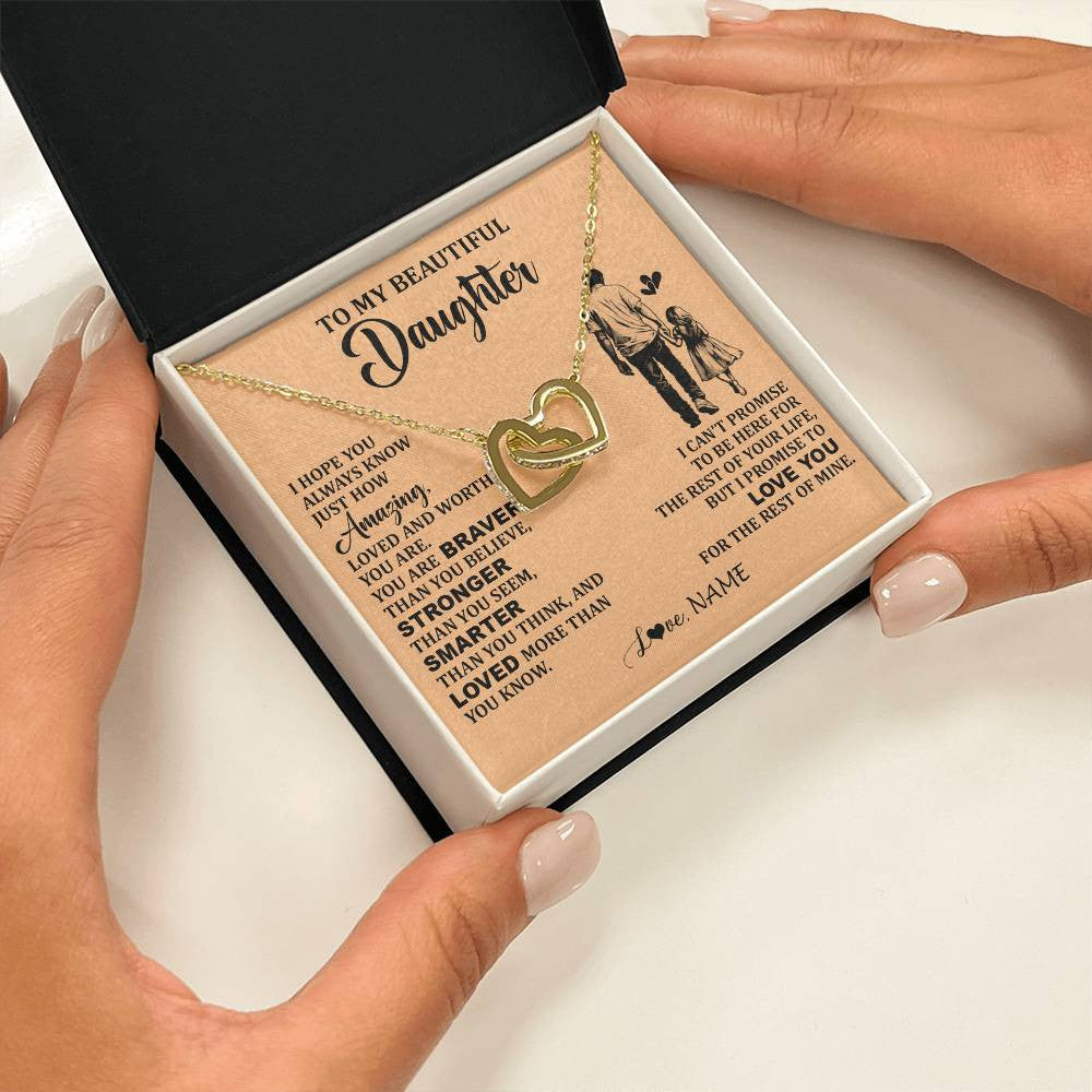 Interlocking Hearts Necklace 18K Yellow Gold Finish | 2 | Personalized To My Beautiful Daughter Necklace From Dad Father Promise To Love You Daughter Birthday Jewelry Christmas Customized Gift Box Message Card | siriusteestore