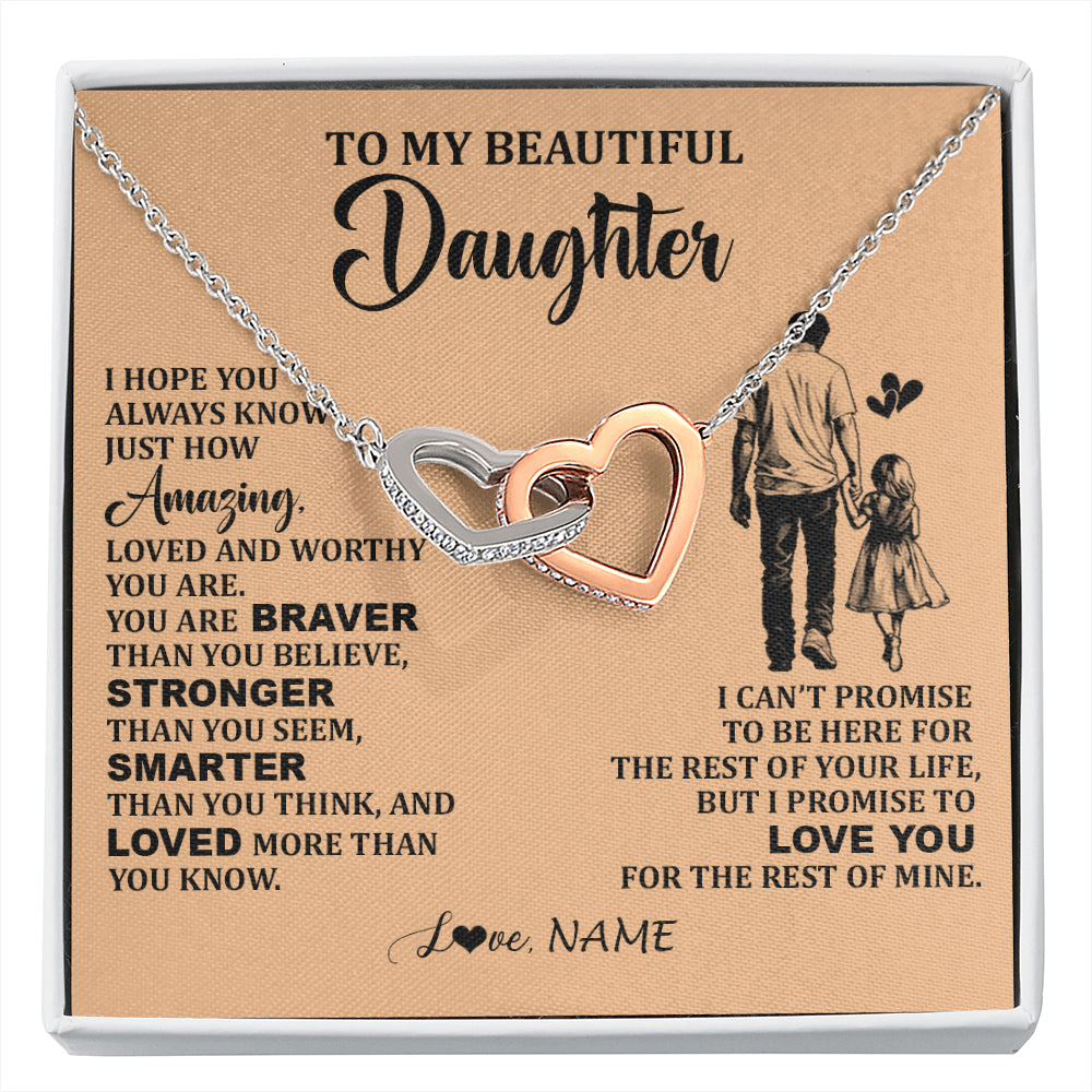 Interlocking Hearts Necklace Stainless Steel & Rose Gold Finish | 1 | Personalized To My Beautiful Daughter Necklace From Dad Father Promise To Love You Daughter Birthday Jewelry Christmas Customized Gift Box Message Card | siriusteestore