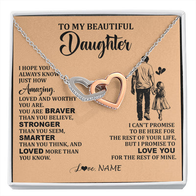 Interlocking Hearts Necklace Stainless Steel & Rose Gold Finish | 1 | Personalized To My Beautiful Daughter Necklace From Dad Father Promise To Love You Daughter Birthday Jewelry Christmas Customized Gift Box Message Card | siriusteestore