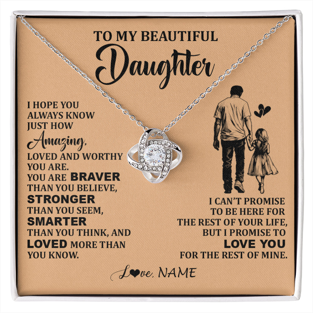 Love Knot Necklace 14K White Gold Finish | 1 | Personalized To My Beautiful Daughter Necklace From Dad Father Promise To Love You Daughter Birthday Jewelry Christmas Customized Gift Box Message Card | siriusteestore