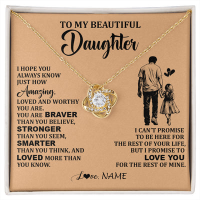 Love Knot Necklace 18K Yellow Gold Finish | 1 | Personalized To My Beautiful Daughter Necklace From Dad Father Promise To Love You Daughter Birthday Jewelry Christmas Customized Gift Box Message Card | siriusteestore
