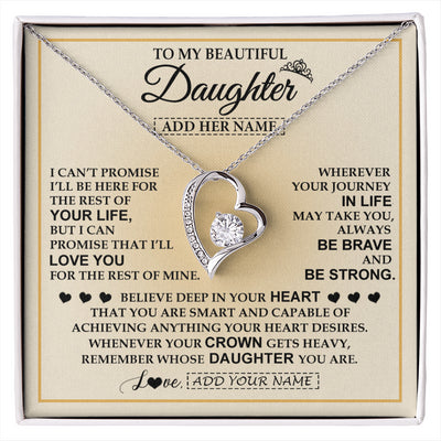 Forever Love Necklace 14K White Gold Finish | 1 | Personalized To My Beautiful Daughter Necklace From Dad Jewelry Present For Women Daughter Birthday Mother's Day Wedding Day Christmas Gift Box Message Card | siriusteestore