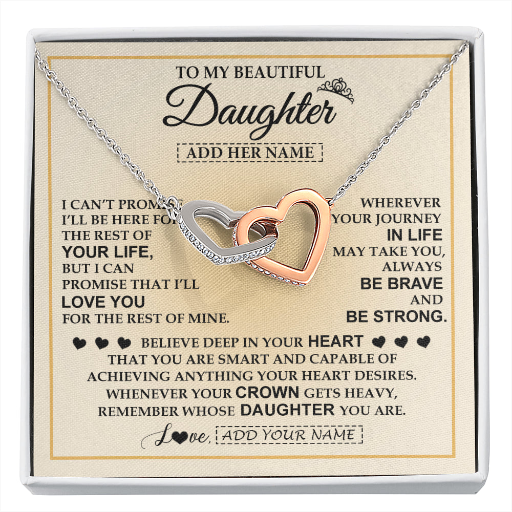 Interlocking Hearts Necklace Stainless Steel & Rose Gold Finish | 1 | Personalized To My Beautiful Daughter Necklace From Dad Jewelry Present For Women Daughter Birthday Mother's Day Wedding Day Christmas Gift Box Message Card | siriusteestore
