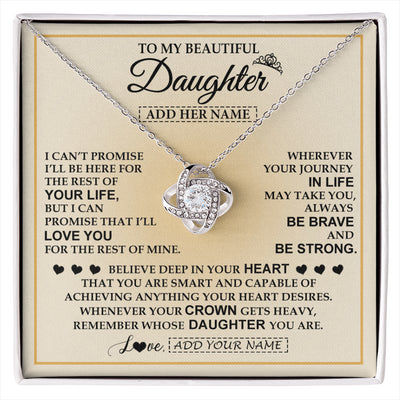 Love Knot Necklace 14K White Gold Finish | 1 | Personalized To My Beautiful Daughter Necklace From Dad Jewelry Present For Women Daughter Birthday Mother's Day Wedding Day Christmas Gift Box Message Card | siriusteestore