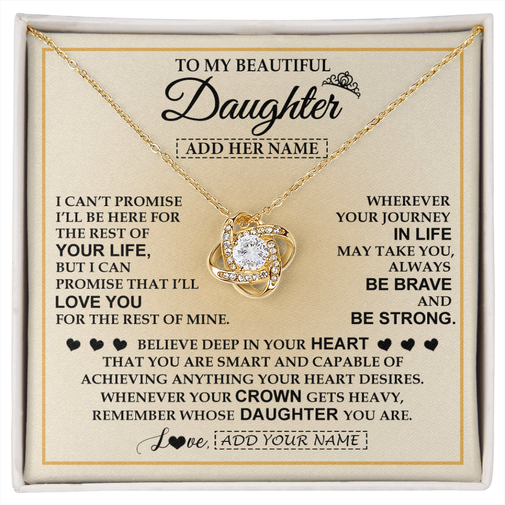 Love Knot Necklace 18K Yellow Gold Finish | 1 | Personalized To My Beautiful Daughter Necklace From Dad Jewelry Present For Women Daughter Birthday Mother's Day Wedding Day Christmas Gift Box Message Card | siriusteestore