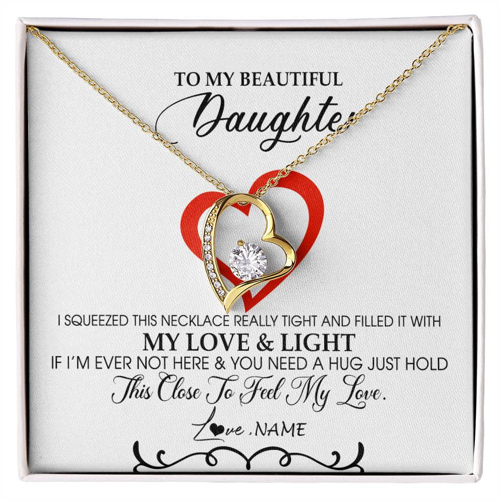 Forever Love Necklace 18K Yellow Gold Finish | Personalized To My Beautiful Daughter Necklace From Dad Mom Filled With My Love and Light Daughter Jewelry Birthday Christmas Customized Message Card | siriusteestore
