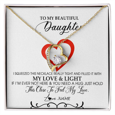 Forever Love Necklace 18K Yellow Gold Finish | Personalized To My Beautiful Daughter Necklace From Dad Mom Filled With My Love and Light Daughter Jewelry Birthday Christmas Customized Message Card | siriusteestore
