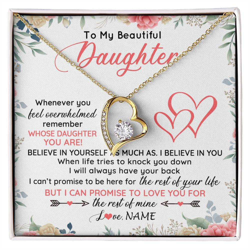 Forever Love Necklace 18K Yellow Gold Finish | 1 | Personalized To My Beautiful Daughter Necklace From Mom Dad Believe In You Daughter Jewelry Birthday Graduation Christmas Customized Gift Box Message Card | siriusteestore