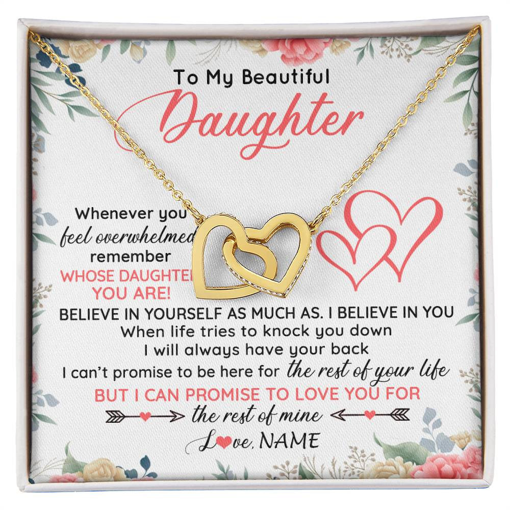 Interlocking Hearts Necklace 18K Yellow Gold Finish | 1 | Personalized To My Beautiful Daughter Necklace From Mom Dad Believe In You Daughter Jewelry Birthday Graduation Christmas Customized Gift Box Message Card | siriusteestore