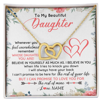 Interlocking Hearts Necklace 18K Yellow Gold Finish | 1 | Personalized To My Beautiful Daughter Necklace From Mom Dad Believe In You Daughter Jewelry Birthday Graduation Christmas Customized Gift Box Message Card | siriusteestore
