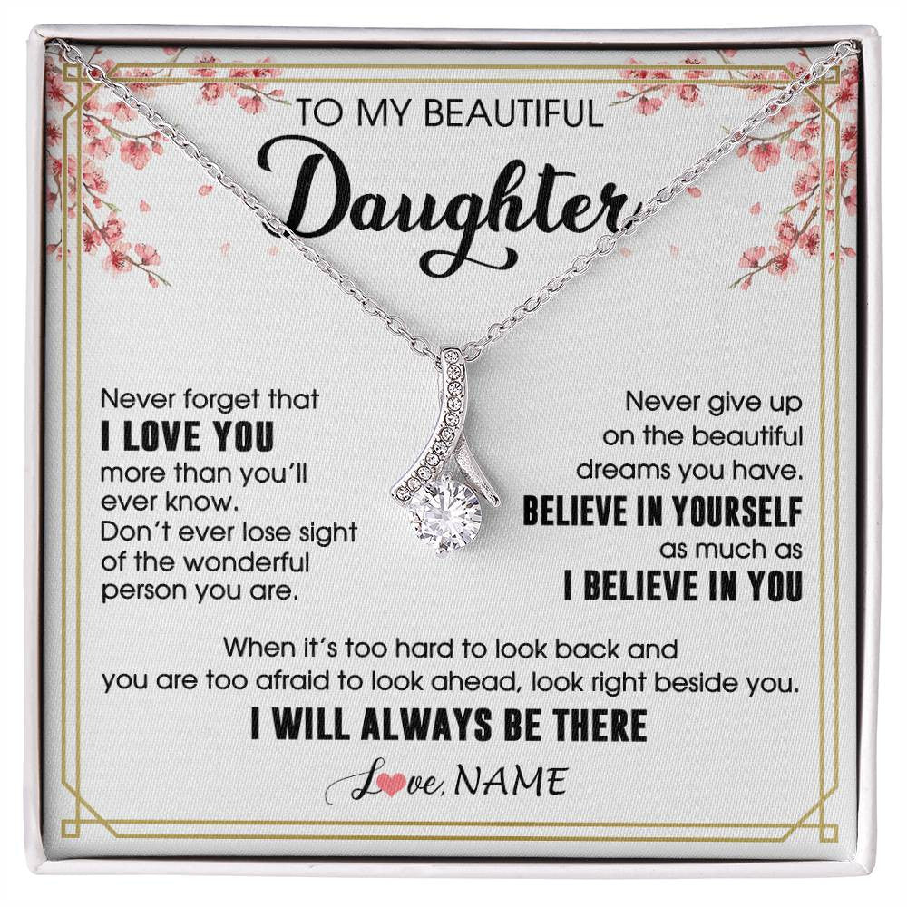 Alluring Beauty Necklace 14K White Gold Finish | 1 | Personalized To My Beautiful Daughter Necklace From Mom Dad I Love You Believe In You Daughter Birthday Gifts Christmas Customized Gift Box Message Card | siriusteestore