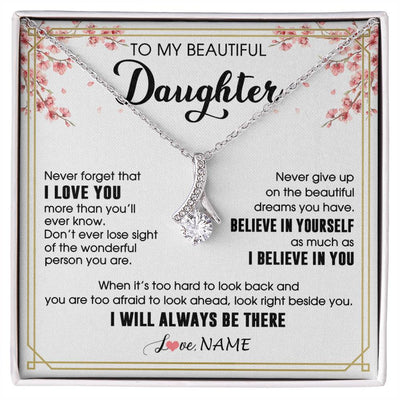 Alluring Beauty Necklace 14K White Gold Finish | 1 | Personalized To My Beautiful Daughter Necklace From Mom Dad I Love You Believe In You Daughter Birthday Gifts Christmas Customized Gift Box Message Card | siriusteestore