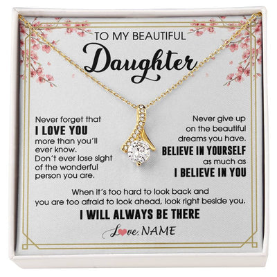 Alluring Beauty Necklace 18K Yellow Gold Finish | 1 | Personalized To My Beautiful Daughter Necklace From Mom Dad I Love You Believe In You Daughter Birthday Gifts Christmas Customized Gift Box Message Card | siriusteestore