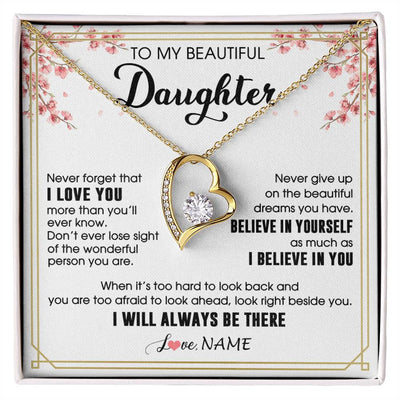 Forever Love Necklace 18K Yellow Gold Finish | 1 | Personalized To My Beautiful Daughter Necklace From Mom Dad I Love You Believe In You Daughter Birthday Gifts Christmas Customized Gift Box Message Card | siriusteestore