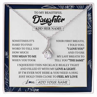 Alluring Beauty Necklace 14K White Gold Finish | 1 | Personalized To My Beautiful Daughter Necklace From Mom Dad Mother Father Feel My Love Valentine Gifts For Daughter Birthday Christmas Gift Box Message Card | https://siriusteestore.