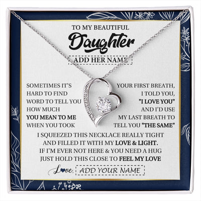 Forever Love Necklace 14K White Gold Finish | 1 | Personalized To My Beautiful Daughter Necklace From Mom Dad Mother Father Feel My Love Valentine Gifts For Daughter Birthday Christmas Gift Box Message Card | https://siriusteestore.