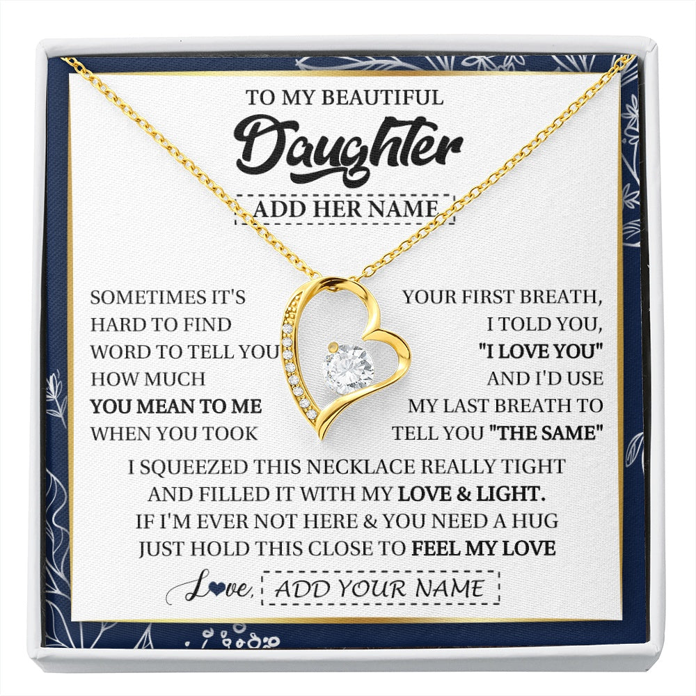 Forever Love Necklace 18K Yellow Gold Finish | 1 | Personalized To My Beautiful Daughter Necklace From Mom Dad Mother Father Feel My Love Valentine Gifts For Daughter Birthday Christmas Gift Box Message Card | https://siriusteestore.