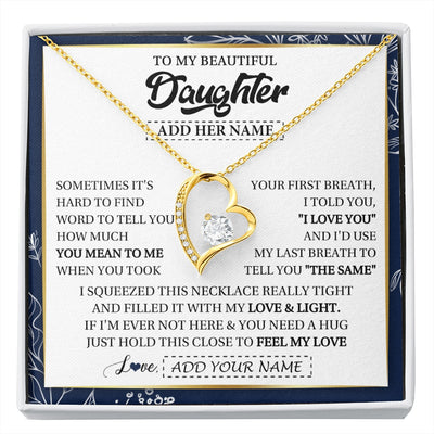 Forever Love Necklace 18K Yellow Gold Finish | 1 | Personalized To My Beautiful Daughter Necklace From Mom Dad Mother Father Feel My Love Valentine Gifts For Daughter Birthday Christmas Gift Box Message Card | https://siriusteestore.