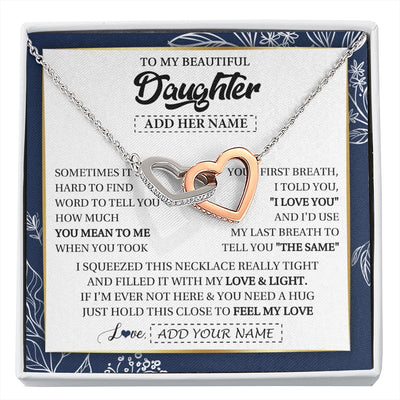 Interlocking Hearts Necklace Stainless Steel & Rose Gold Finish | 1 | Personalized To My Beautiful Daughter Necklace From Mom Dad Mother Father Feel My Love Valentine Gifts For Daughter Birthday Christmas Gift Box Message Card | https://siriusteestore.