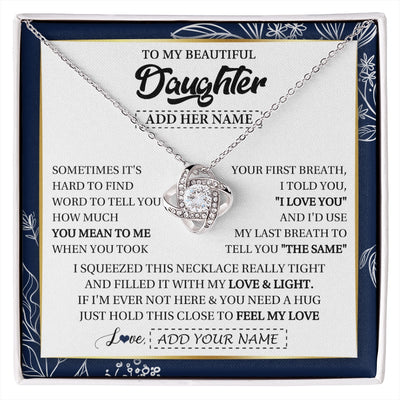 Love Knot Necklace 14K White Gold Finish | 1 | Personalized To My Beautiful Daughter Necklace From Mom Dad Mother Father Feel My Love Valentine Gifts For Daughter Birthday Christmas Gift Box Message Card | https://siriusteestore.