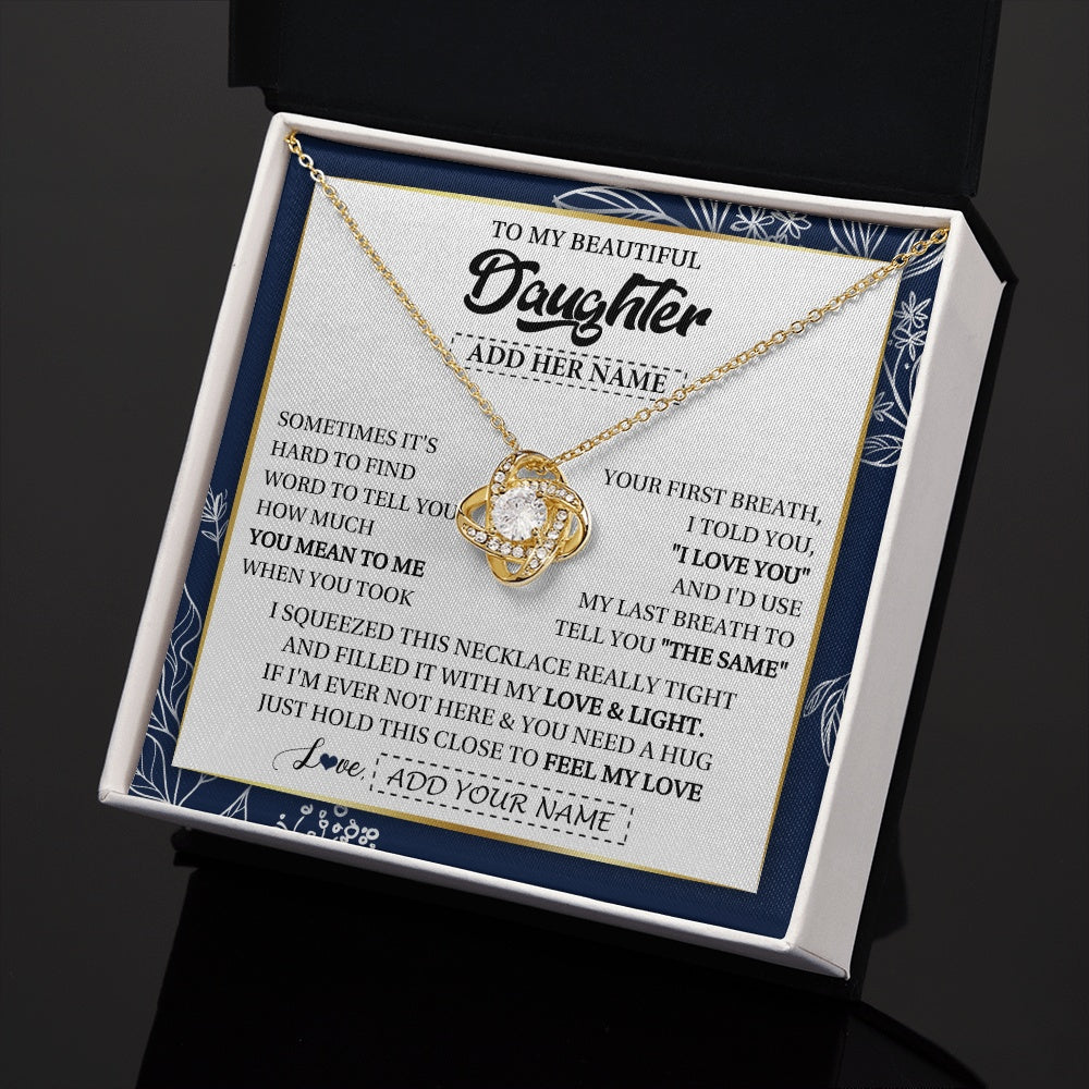 Love Knot Necklace 18K Yellow Gold Finish | 2 | Personalized To My Beautiful Daughter Necklace From Mom Dad Mother Father Feel My Love Valentine Gifts For Daughter Birthday Christmas Gift Box Message Card | https://siriusteestore.