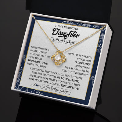 Love Knot Necklace 18K Yellow Gold Finish | 2 | Personalized To My Beautiful Daughter Necklace From Mom Dad Mother Father Feel My Love Valentine Gifts For Daughter Birthday Christmas Gift Box Message Card | https://siriusteestore.