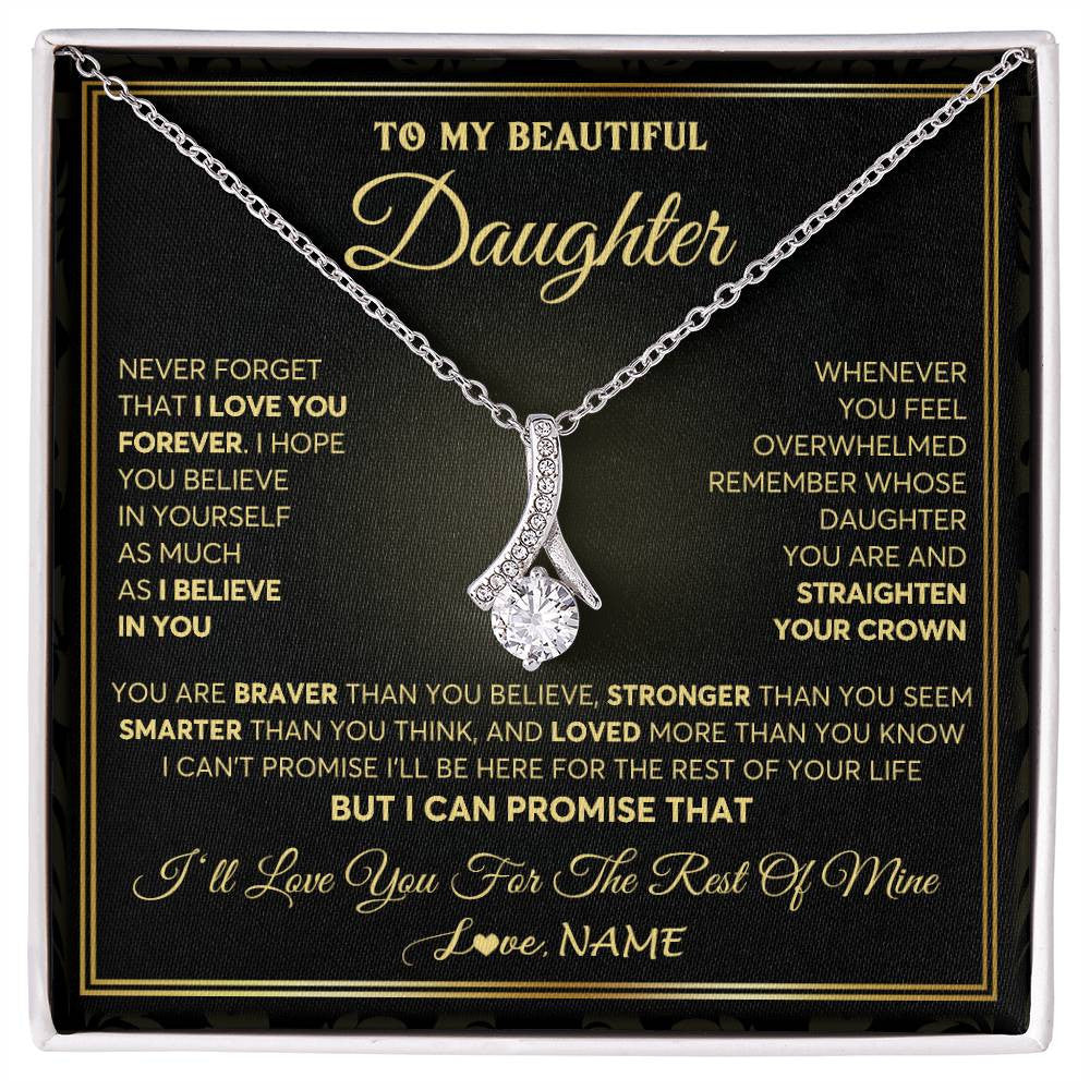 Alluring Beauty Necklace 14K White Gold Finish | 1 | Personalized To My Beautiful Daughter Necklace From Mom Dad Mother I Love You Jewelry Gifts For Daughter Birthday Graduation Christmas Gift Box Message Card | siriusteestore