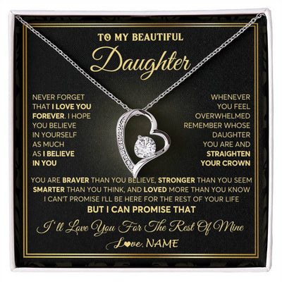 Forever Love Necklace 14K White Gold Finish | 1 | Personalized To My Beautiful Daughter Necklace From Mom Dad Mother I Love You Jewelry Gifts For Daughter Birthday Graduation Christmas Gift Box Message Card | siriusteestore