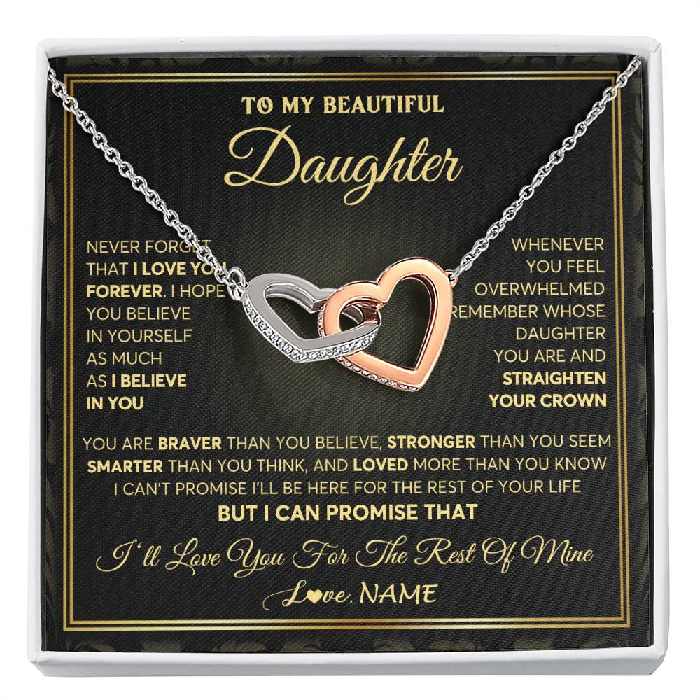 Interlocking Hearts Necklace Stainless Steel & Rose Gold Finish | 1 | Personalized To My Beautiful Daughter Necklace From Mom Dad Mother I Love You Jewelry Gifts For Daughter Birthday Graduation Christmas Gift Box Message Card | siriusteestore