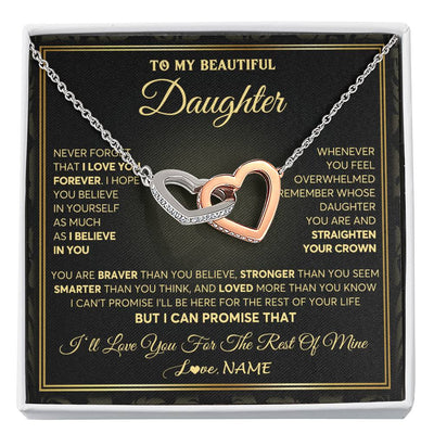 Interlocking Hearts Necklace Stainless Steel & Rose Gold Finish | 1 | Personalized To My Beautiful Daughter Necklace From Mom Dad Mother I Love You Jewelry Gifts For Daughter Birthday Graduation Christmas Gift Box Message Card | siriusteestore