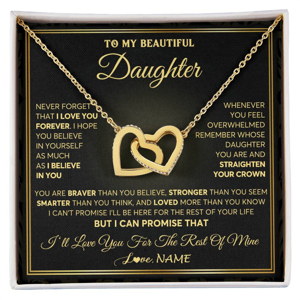 Interlocking Hearts Necklace 18K Yellow Gold Finish | 1 | Personalized To My Beautiful Daughter Necklace From Mom Dad Mother I Love You Jewelry Gifts For Daughter Birthday Graduation Christmas Gift Box Message Card | siriusteestore