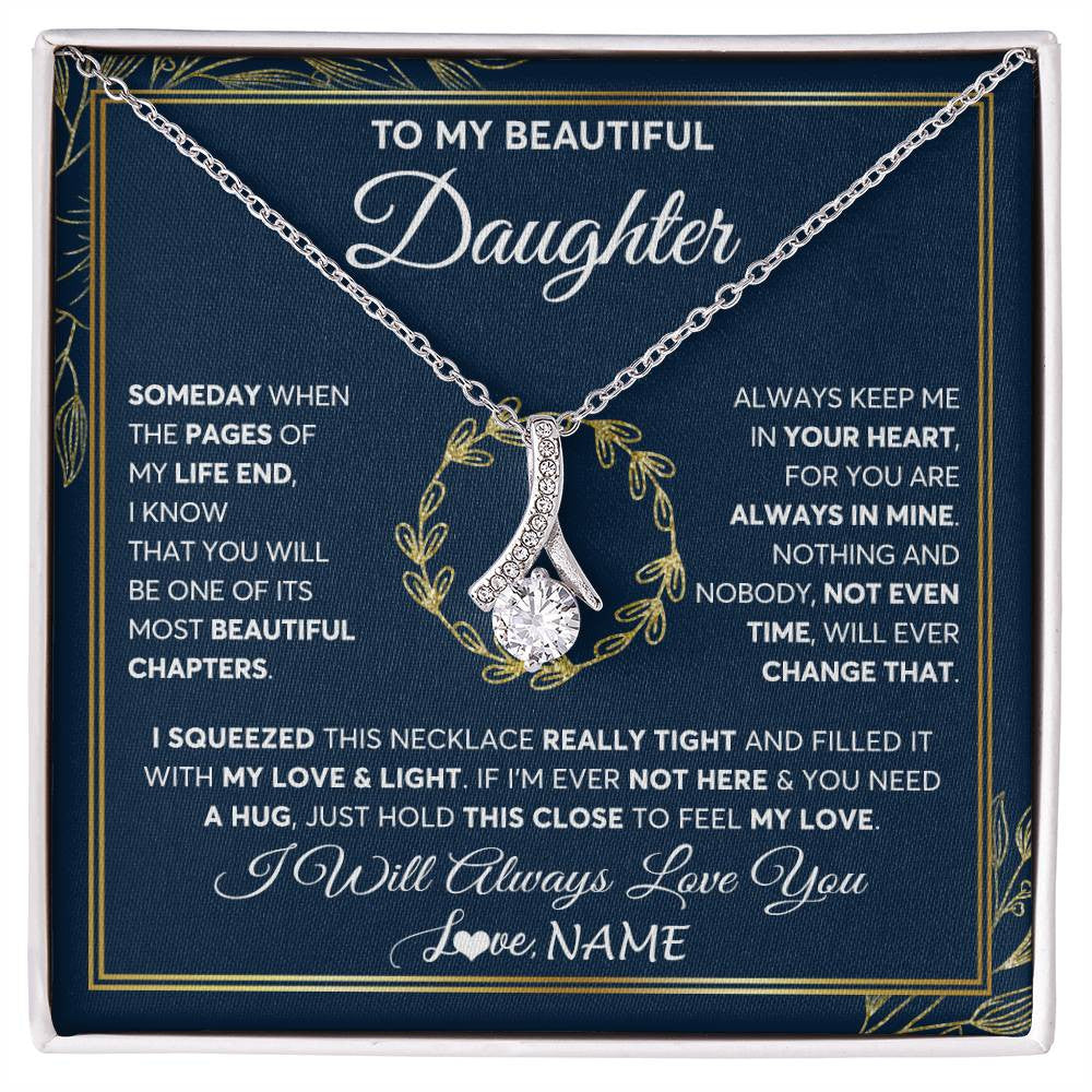 Alluring Beauty Necklace 14K White Gold Finish | Personalized To My Beautiful Daughter Necklace From Mom Dad Mother Someday Daughter Birthday Christmas Jewelry Charm Present Customized Gift Box Message Card | siriusteestore