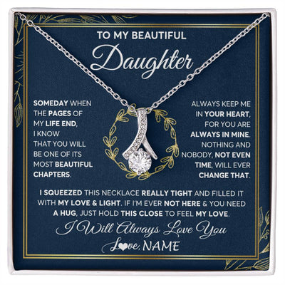 Alluring Beauty Necklace 14K White Gold Finish | Personalized To My Beautiful Daughter Necklace From Mom Dad Mother Someday Daughter Birthday Christmas Jewelry Charm Present Customized Gift Box Message Card | siriusteestore