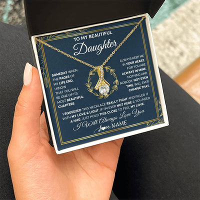 Alluring Beauty Necklace 18K Yellow Gold Finish | Personalized To My Beautiful Daughter Necklace From Mom Dad Mother Someday Daughter Birthday Christmas Jewelry Charm Present Customized Gift Box Message Card | siriusteestore